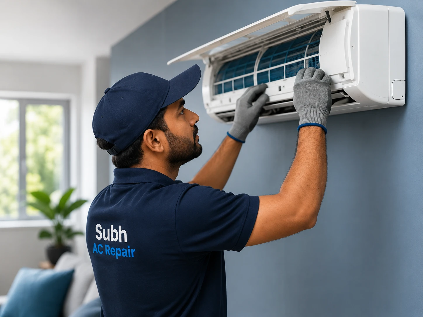 Technician servicing residential, commercial and industrial AC units in Navi Mumbai